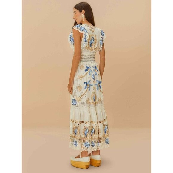 FARM RIO Women's Off-White Romantic Richelieu Maxi Dress Size M - Picture 2 of 8